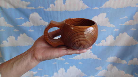ツートンケヤキの一木彫りコーヒーカップ 3枚目の画像