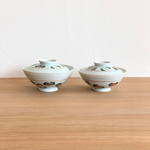 京焼・清水焼】京都 水野春陽窯 色絵 菊 蓋付き夫婦茶碗 飯碗