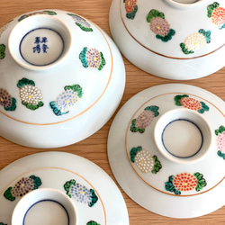 【京焼・清水焼】京都　水野春陽窯　色絵　菊　蓋付き夫婦茶碗　飯碗 1枚目の画像