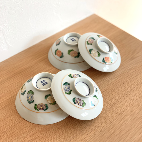 京焼・清水焼】京都 水野春陽窯 色絵 菊 蓋付き夫婦茶碗 飯碗