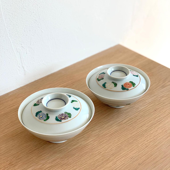 【京焼・清水焼】京都　水野春陽窯　色絵　菊　蓋付き夫婦茶碗　飯碗 粘土、陶土 （土類） T1518925308(11700円)