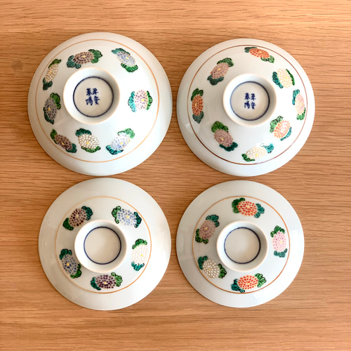 京焼・清水焼】京都 水野春陽窯 色絵 菊 蓋付き夫婦茶碗 飯碗