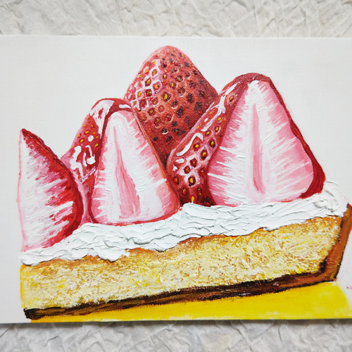 油絵 絵画 【いちごのタルト】 絵画 HR 通販 14939974｜Creema