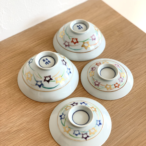 京焼・清水焼】京都 水野春陽窯 色絵 桔梗 蓋付き夫婦飯碗 飯碗