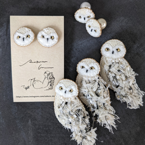 ピアス/イヤリング】しろいふくろう お顔だけ ピアス(その他 ピアス/イヤリング】しろいふくろう お顔だけ ピアス(その他