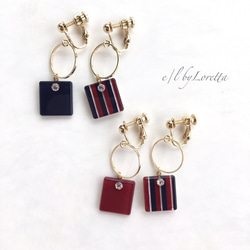(全2色)Asymmetry square hoop stripe pierce/earring 1枚目の画像