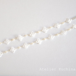 【訂做】梭織蕾絲小花淡水珍珠項鍊&lt;銀色&gt; 第3張的照片