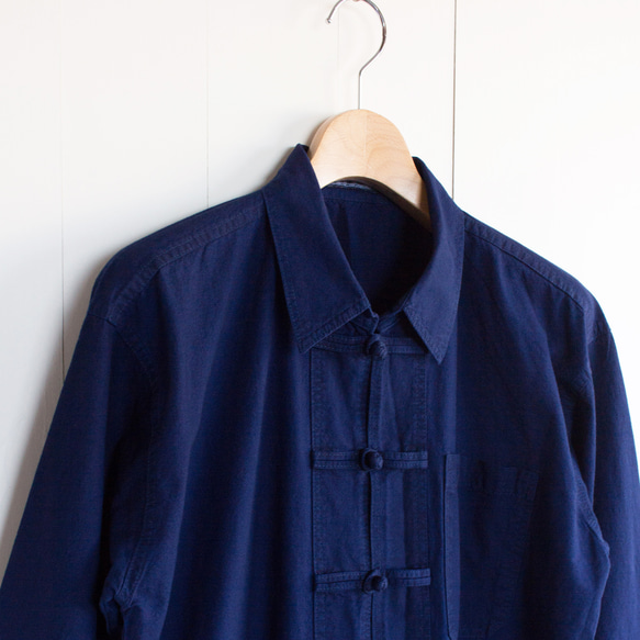 襟付きシャツジャケット　タイ藍染め木綿服　M'sデザイン スアモーホーム　長袖シャツ 8枚目の画像