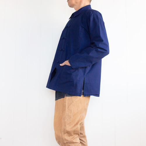 うさとの服　藍染め　襟つき長袖ジャケット 襟付きシャツジャケット タイ藍染め木綿服 M'sデザイン スアモーホーム