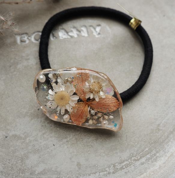 No.1641❀》ハンドメイド レジンヘアゴム イエローオレンジ クリア 大