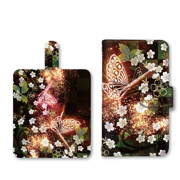 受注制作 蝶 桜 スマホケース 手帳型ケース iPhoneケース 携帯ケース ミラー カード収納ポケット 2枚目の画像
