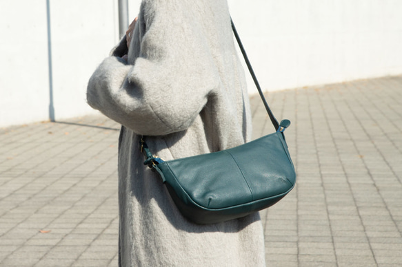 美品 本革 利休バッグ 和装バッグ レザー 青緑 ピーコックグリーン