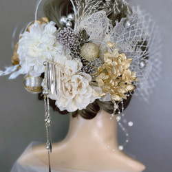 【豪華】 髪飾り 成人式髪飾り 卒業式髪飾り 簪付き 水引 白 金 銀 ベージュ 3枚目の画像