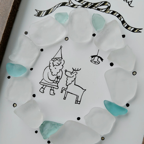 シーグラスアート「クリスマスリース」 ミニ額 イラスト シーグラスアート「クリスマスリース」 ミニ額 イラスト