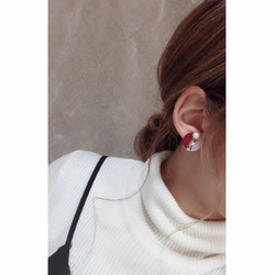 Circle bi-color Pearl pierce/earring(Bordeaux) 2枚目の画像