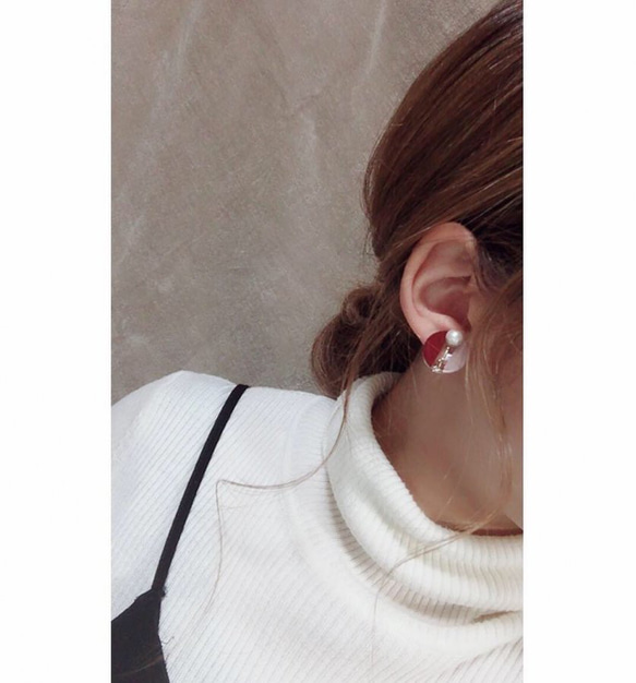 Circle bi-color Pearl pierce/earring(Bordeaux) 2枚目の画像