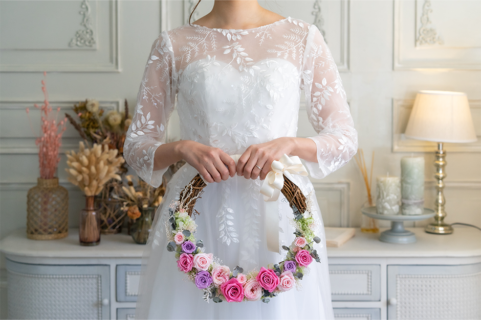 結婚式 花束 プリザーブドフラワー 髪飾り付き ブーケ 前撮り