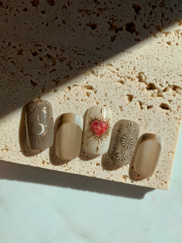 No.18 オンブレネイル・コラソン/フレンチネイル/秋冬ネイル/メキシカン/ブラウンネイル/おしゃれ 2枚目の画像