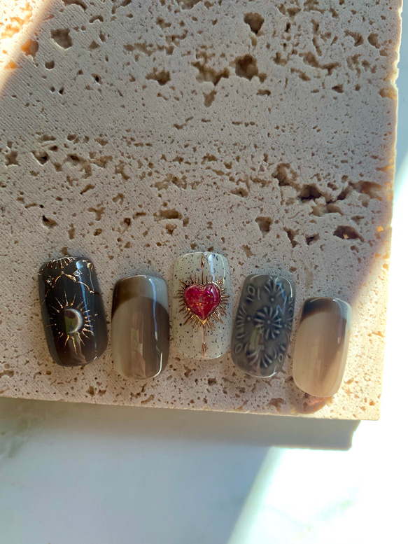 No.18 オンブレネイル・コラソン/フレンチネイル/秋冬ネイル/メキシカン/ブラウンネイル/おしゃれ 3枚目の画像