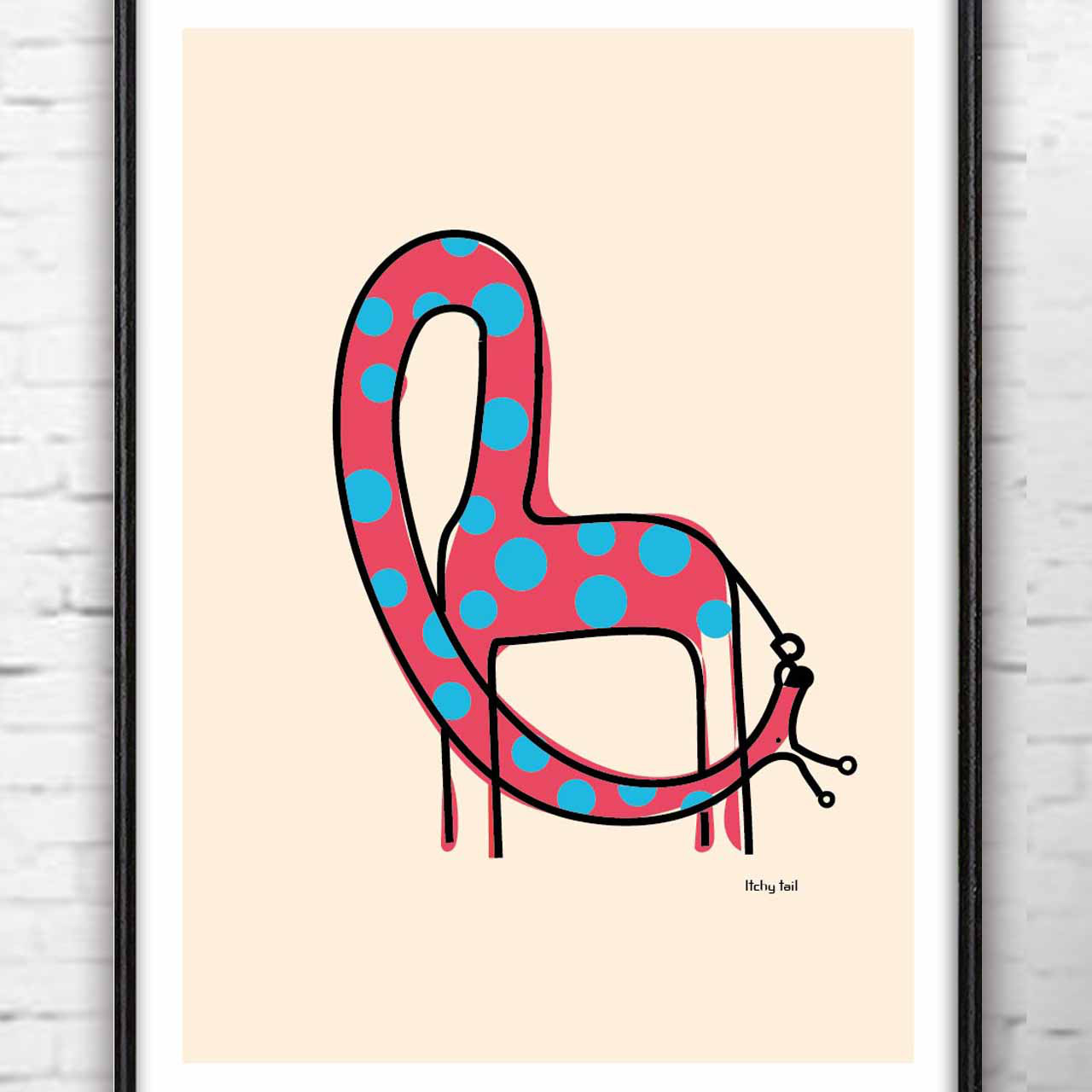 尾っぽがかゆいカラーバージョン　送料無料　キリン　動物　かわいい　アート  アートポスター　ポスター  903