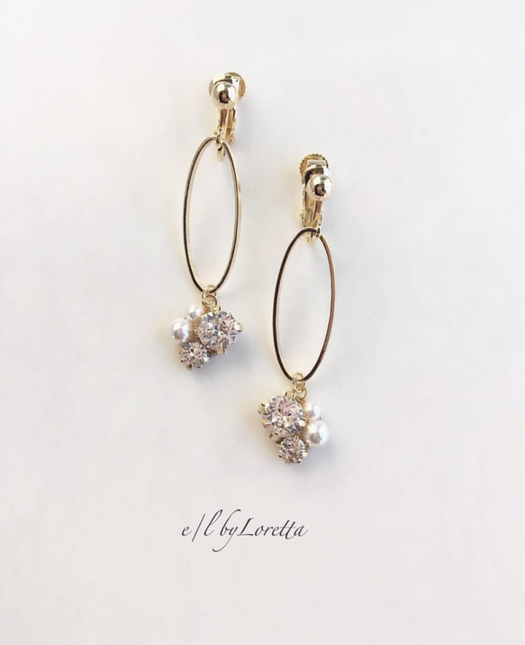 Bijou oval hoop pierce/earring(Crystal) 1枚目の画像