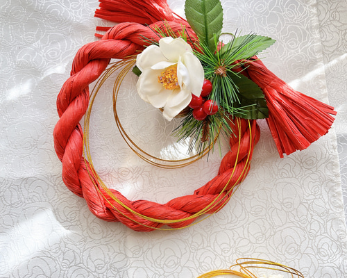 しめ縄しめ飾り　お正月飾り　しめ縄リース　紅白 正月飾り しめ縄 紅白むつみ お正月飾り しめ縄飾り しめ縄リース