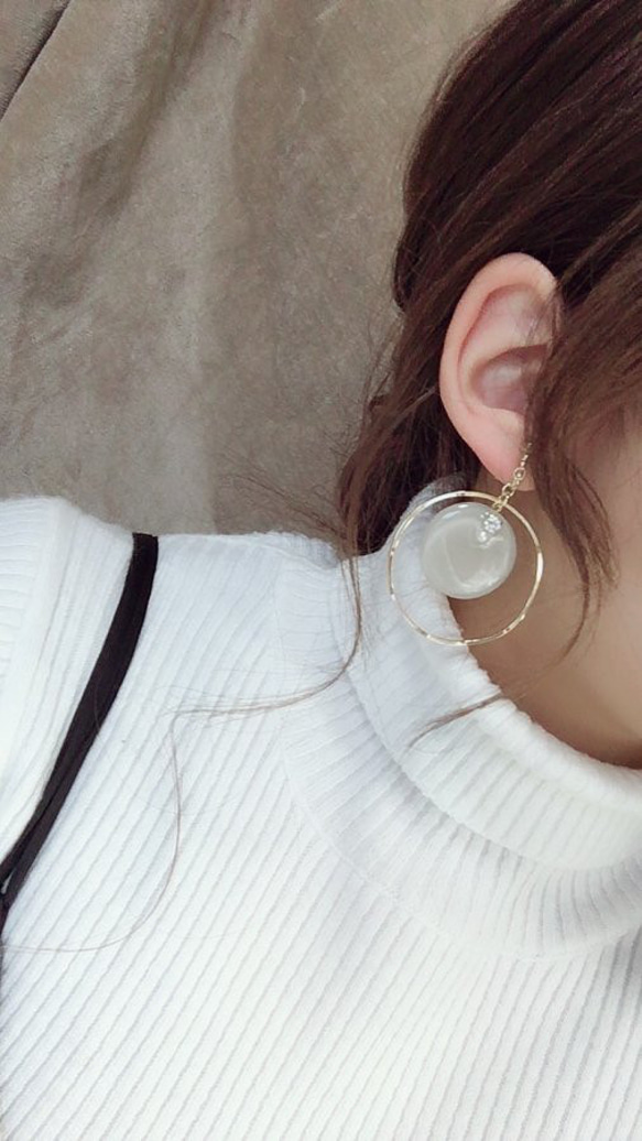 3color big hoop pierce/earring(Beige) 3枚目の画像