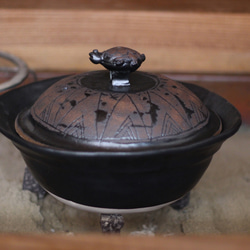 名入れ可能 土鍋 7号8号9号10号 モノクロ スマイル ダマスク柄 design