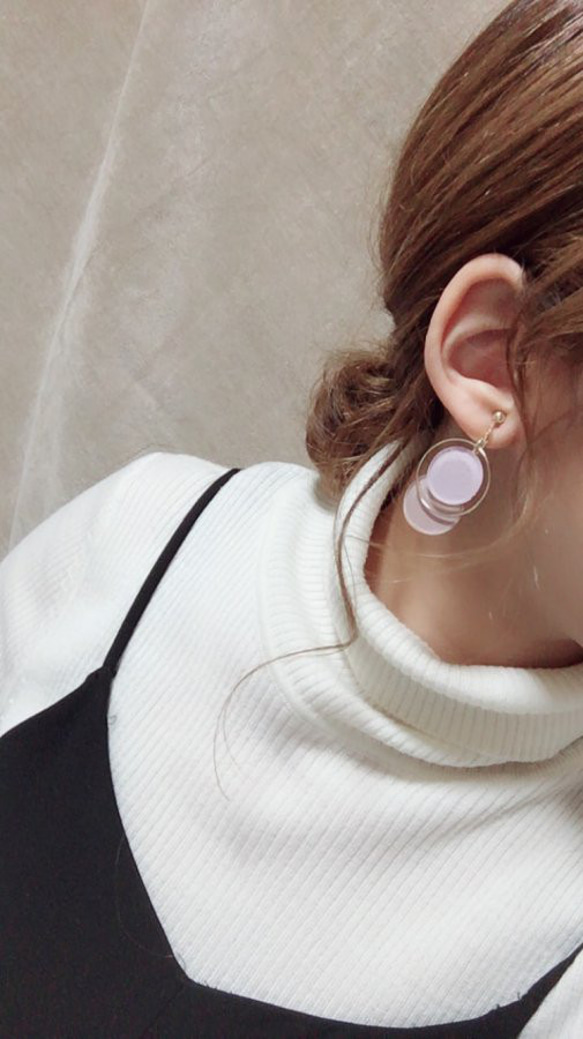 Asymmetry color pallet pierce/earring(Lavender×Beige) 3枚目の画像