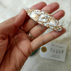 【2点Set】インド刺繍リボンのヘアピン　ぱっちんピン　アンティークWhite　７㌢&６㌢ 3枚目の画像