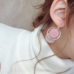 Asymmetry color pallet pierce/earring(Pink×Beige) 2枚目の画像