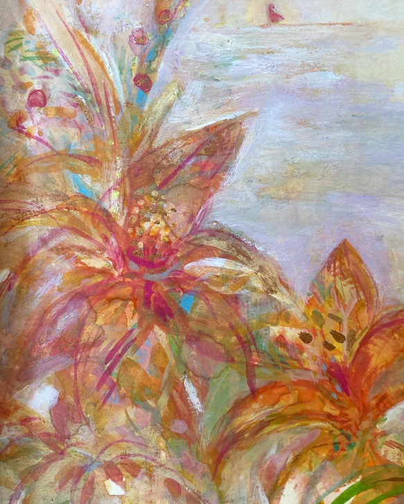 秋の花　ハンドメイド　原画　水彩画　オレンジ 3枚目の画像
