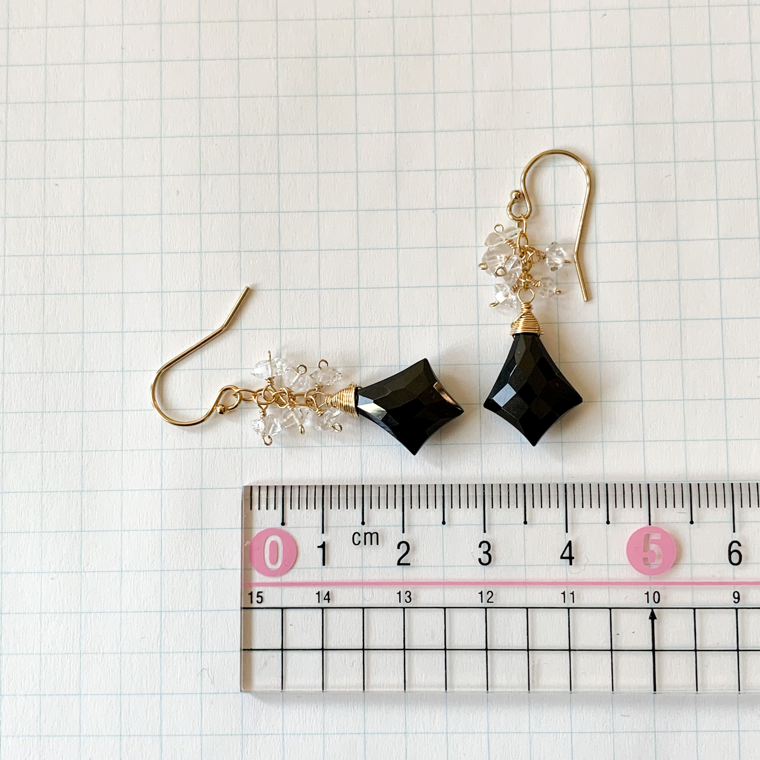 14kgf*ブラックスピネルとハーキマーダイヤモンドクォーツのピアス／イヤリング*