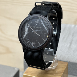 【訳ありお得！50％OFF】【大理石使用】オランダから直輸入 大理石ｘナイロン腕時計　ブラック 1枚目の画像