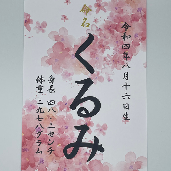 送料無料【楷書】全て筆文字手書き命名書　デザイン全8種　オーダーメイド 代筆 A4サイズ ご誕生記念アート プレゼント 20枚目の画像