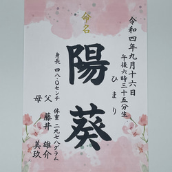 送料無料【楷書】全て筆文字手書き命名書　デザイン全8種　オーダーメイド 代筆 A4サイズ ご誕生記念アート プレゼント 9枚目の画像