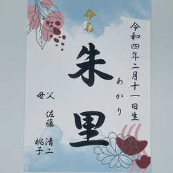 送料無料【行書】全て筆文字手書き命名書　デザイン全8種　オーダーメイド 代筆 A4サイズ ご誕生記念アート プレゼント 18枚目の画像