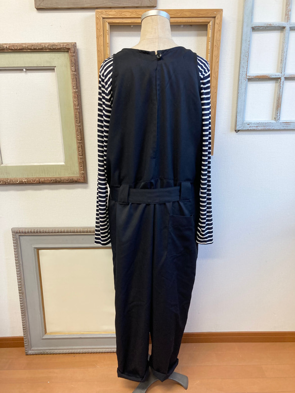 促銷價 Rakuchin 背帶褲❤️無袖 sarouel 背帶褲 黑色（尺碼 L 至 LL） 第9張的照片