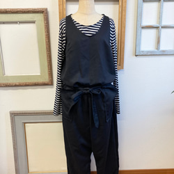 促銷價 Rakuchin 背帶褲❤️無袖 sarouel 背帶褲 黑色（尺碼 L 至 LL） 第14張的照片