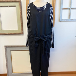 促銷價 Rakuchin 背帶褲❤️無袖 sarouel 背帶褲 黑色（尺碼 L 至 LL） 第1張的照片