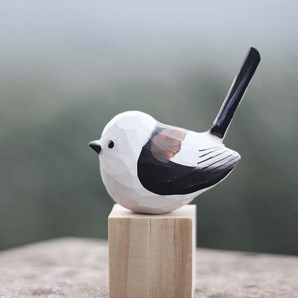 【受注制作】鳥好きさんへのプレゼント 置物 木彫り 文鳥 天然木 彫刻 2枚目の画像