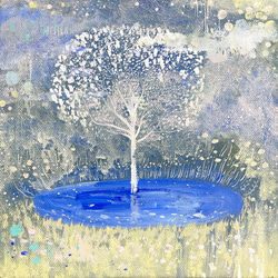 【タモの木と湖1】　#原画　#絵画 1枚目の画像