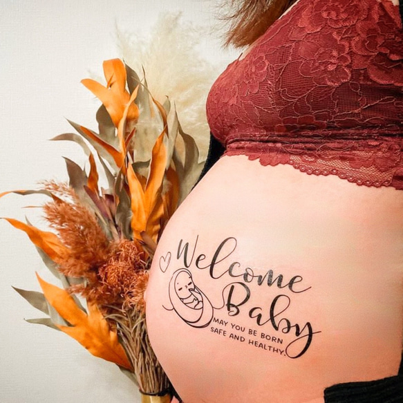 【b-3】マタニティフォトシール　タトゥーシール　妊婦　赤ちゃん　ベビー　ベリーペイント　マタニティフォト　セルフフォト 2枚目の画像