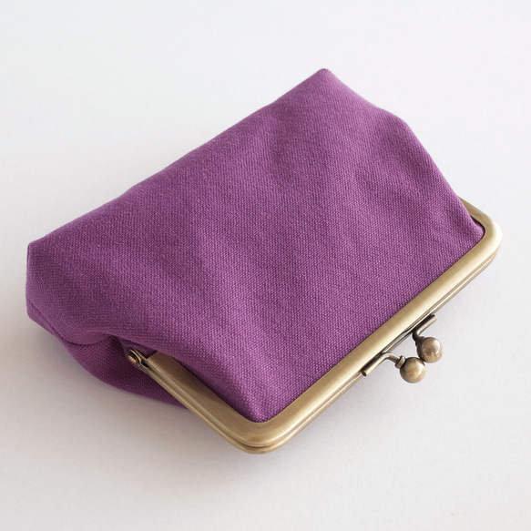 《帆布紫》カードポケットつき親子がま口（お財布）たっぷりサイズ 7枚目の画像