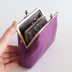 《帆布紫》カードポケットつき親子がま口（お財布）たっぷりサイズ 2枚目の画像