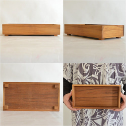 チーク ウッド カトラリーケース 木製 ボックス 小物入れ 収納 ペンケース 27x13cm J-0064（Lサイズ） 5枚目の画像