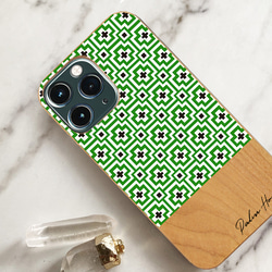 天然木♡名入れ♪MOSAIC WOOD iPhoneケース Green×Black 3枚目の画像