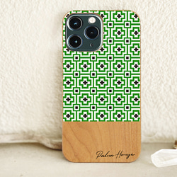 天然木♡名入れ♪MOSAIC WOOD iPhoneケース Green×Black 1枚目の画像