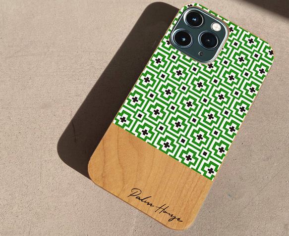 天然木♡名入れ♪MOSAIC WOOD iPhoneケース Green×Black 4枚目の画像