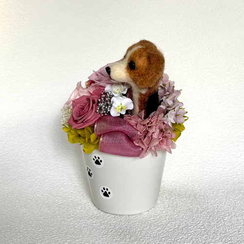 羊毛フェルト　プリザーブドフラワーアレンジ 羊毛フェルト プリザーブドフラワーアレンジ インテリア・生活道具